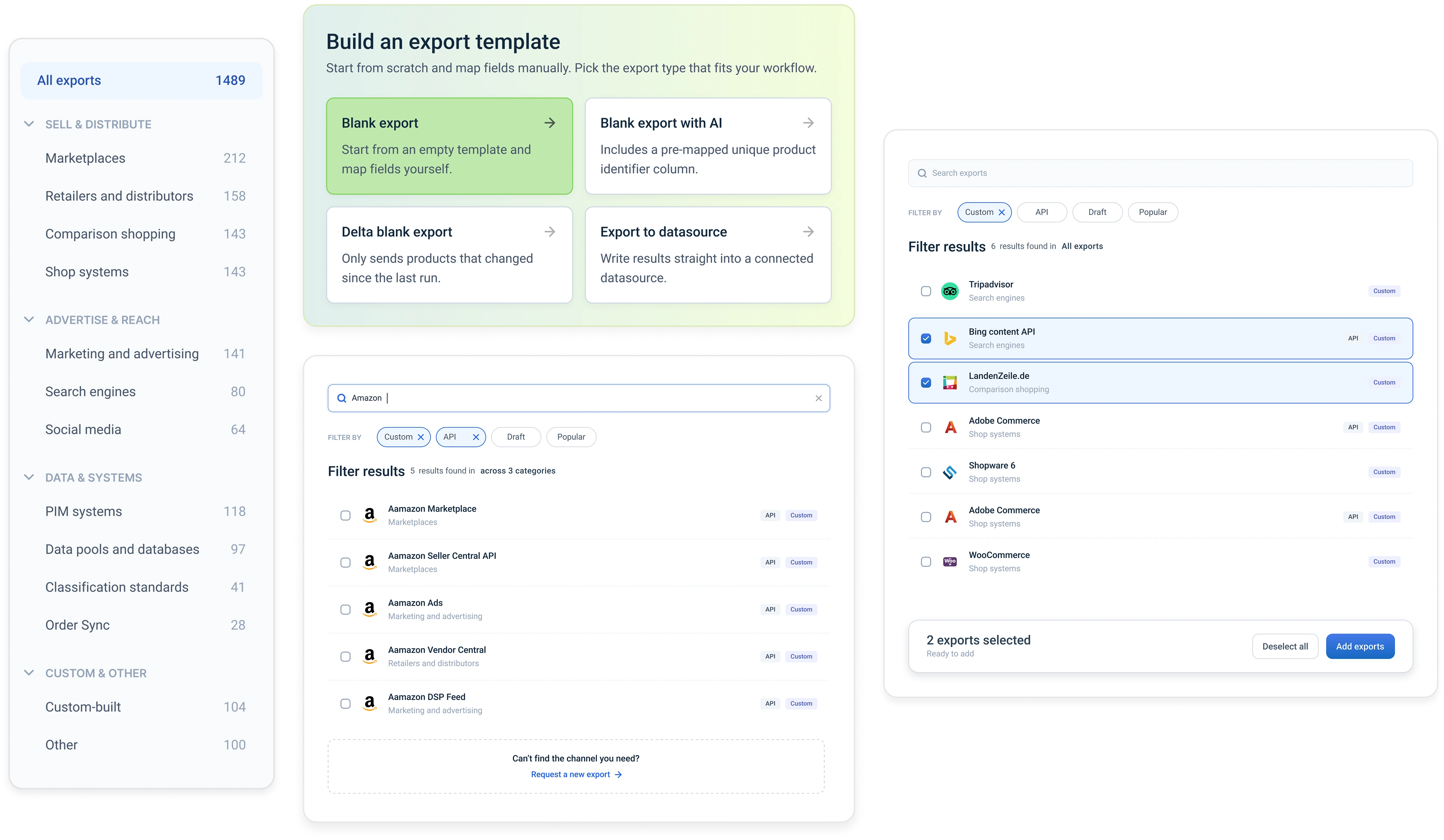 The redesigned, guided export catalog
